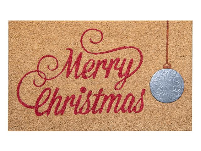 COIR MAT WITH RUBBER ACCENT (MERRY CHRISTMAS W/ ORNAMENT ACCENT)