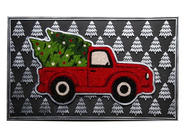RUBBER MAT WITH COIR ACCENT (RED TRUCK WITH TREE)