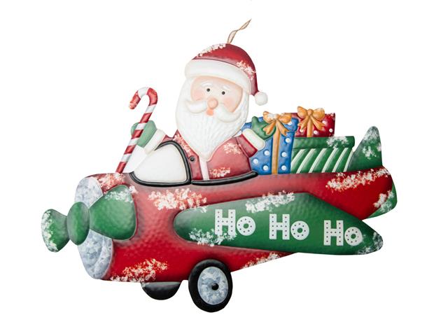 METAL WALL HANGER (SANTA IN AIRPLANE WITH GIFTS)
