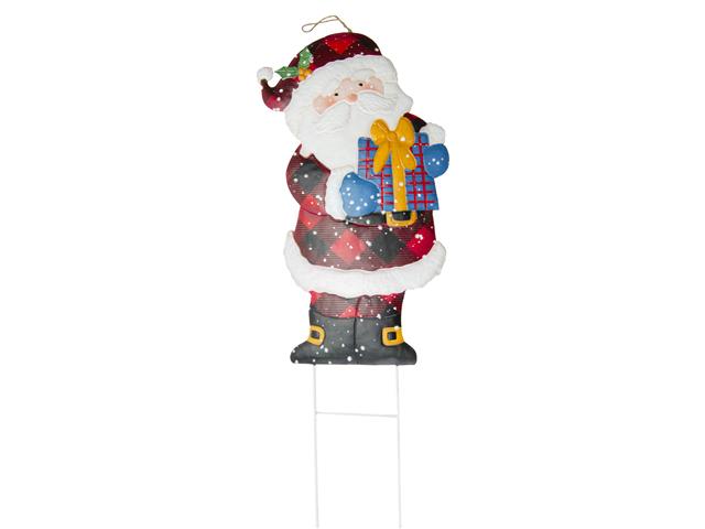 METAL GARDEN STAKE (SANTA HOLDING PRESENT)