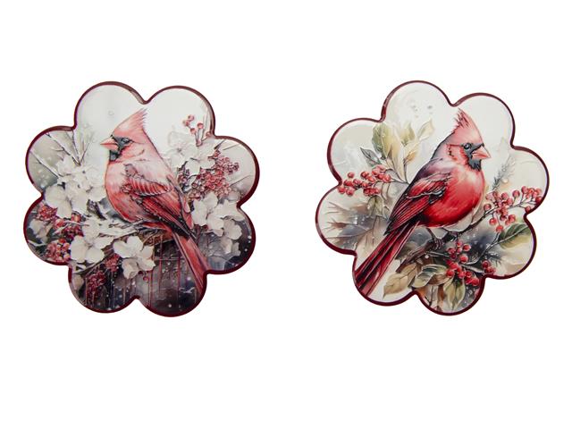 4PC SCALLOP CERAMIC COASTERS (CARDINAL)