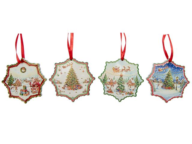 SHAPED CERAMIC ORNAMENT WITH GOLD FOIL (SNOWFLAKE) (ASSTD)