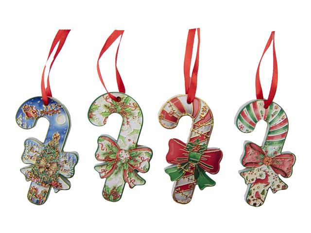 SHAPED CERAMIC ORNAMENT WITH GOLD FOIL (CANDYCANE) (ASSTD)