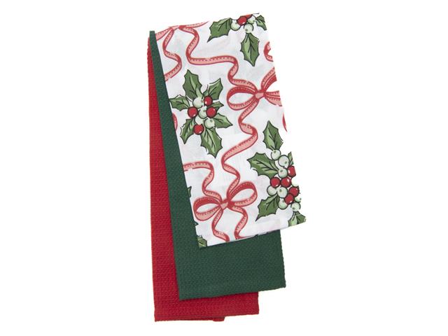 DISH CLOTH (SET OF 3 PCS) (HOLLY & BOWS)