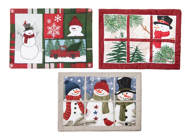 QUILTED STYLE CHRISTMAS PLACEMAT ( SNOWMAN) (ASSTD)