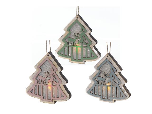 LED WOOD TREE ORNAMENT (ASSTD)