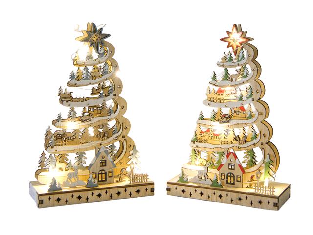 LED WOODEN SPIRAL CHRISTMAS TREE DECOR (ASSTD)