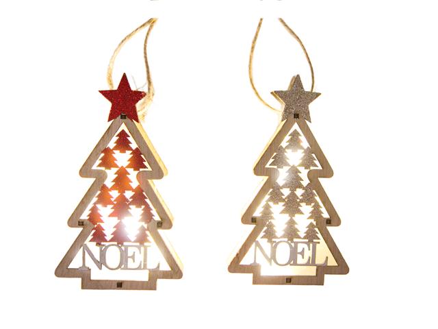 LED WOODEN ORNAMENT (TREE - NOEL) (ASSTD)