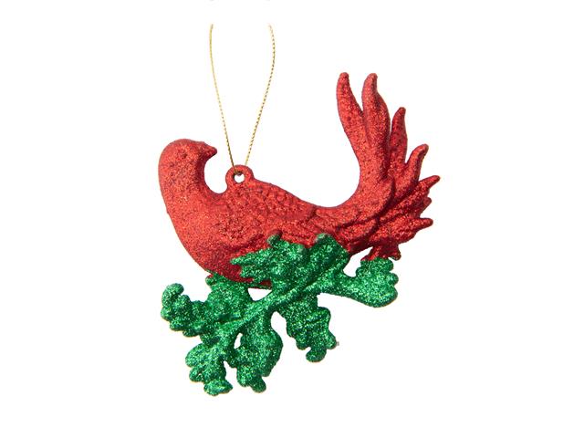 RED AND GREEN GLITTERED ORNAMENT (BIRD)