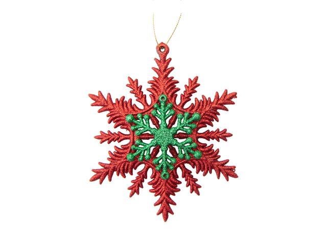 RED AND GREEN GLITTERED ORNAMENT (SNOWFLAKE)