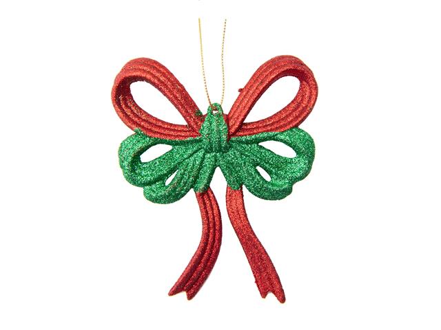 RED AND GREEN GLITTERED ORNAMENT (BOW)