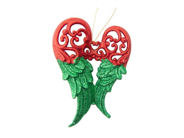 RED AND GREEN GLITTERED ORNAMENT (ANGEL WINGS)