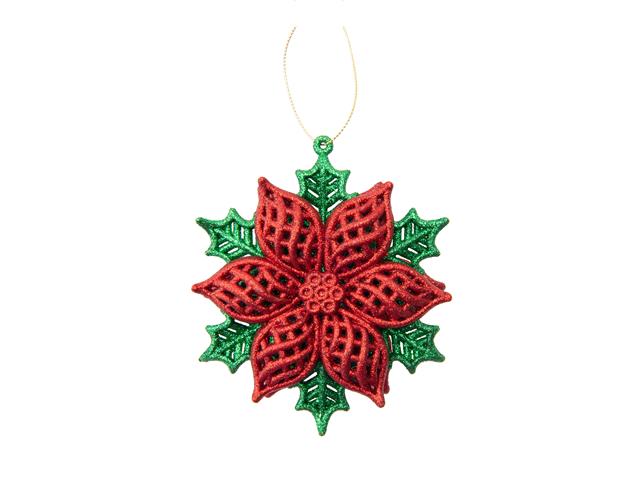 RED AND GREEN GLITTERED ORNAMENT (POINSETTIA)