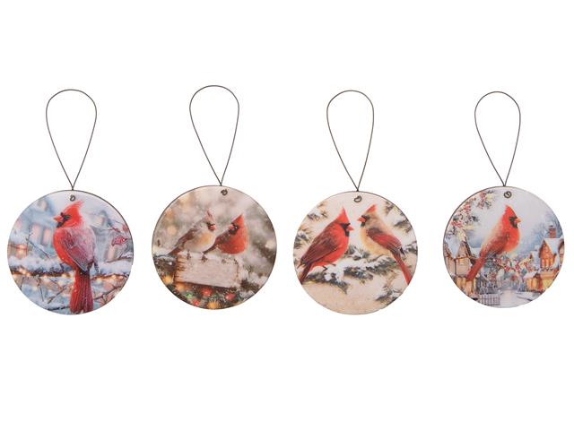 ROUND GLOSSY WOODEN ORNAMENT (CARDINAL) (ASSTD)