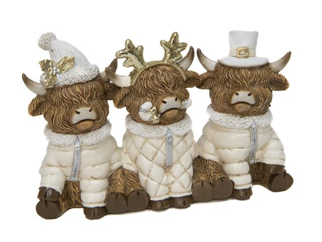 POLYRESIN TRIPLE HIGHLAND COW FIGURINE