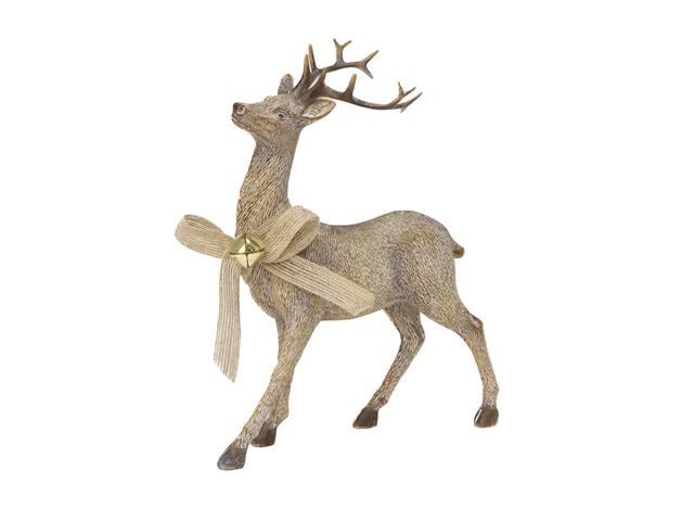 POLYRESIN STANDING DEER WITH JINGLE BELL FIGURINE