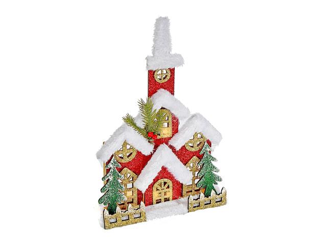 LED SNOW COVERED WOODEN GLITTER RED CHURCH