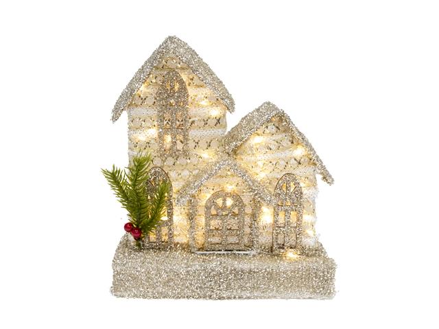 LED SILVER TINSEL 3D COTTAGE WITH TIMER