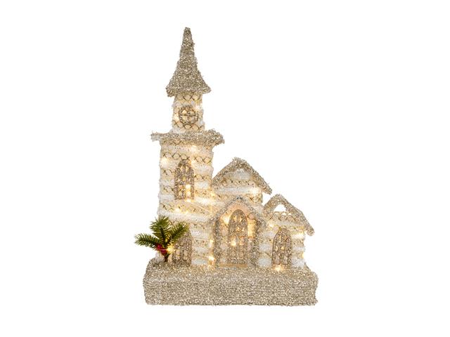 LED SILVER TINSEL 3D CATHEDRAL WITH TIMER
