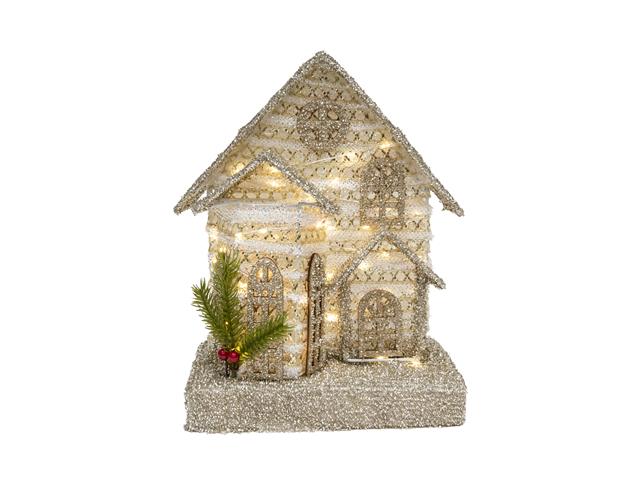 LED SILVER TINSEL 3D VICTORIAN HOUSE WITH TIMER