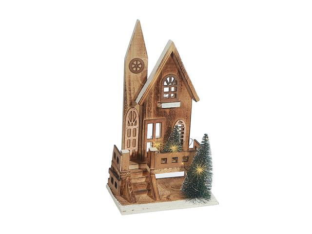 LED NATURAL WOODEN CHURCH WITH PORCH(WITH TIMER)