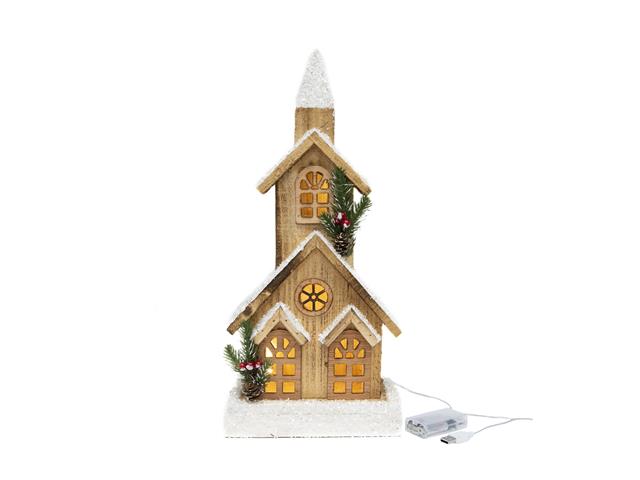 LED SNOW COVERED NATURAL WOODEN CHAPEL