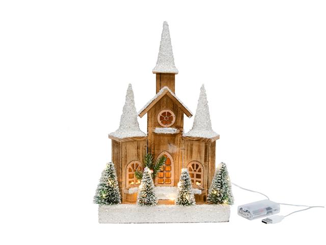 LED SNOW COVERED NATURAL WOODEN CATHEDRAL