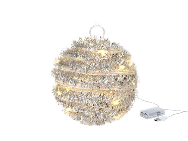 LED SILVER TINSEL SPHERE (WITH TIMER)