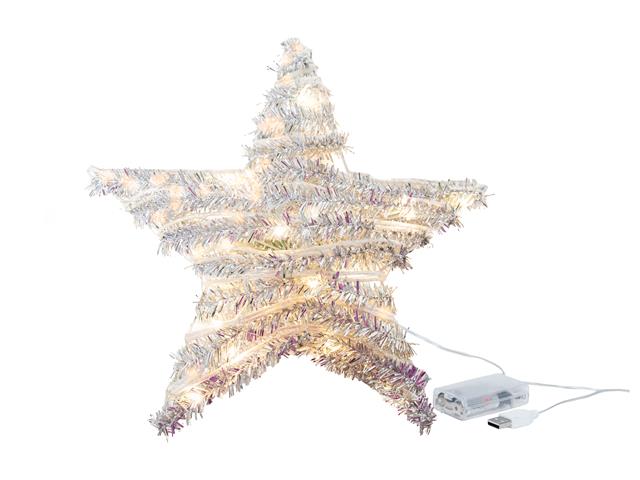 LED SILVER TINSEL STAR (WITH TIMER)