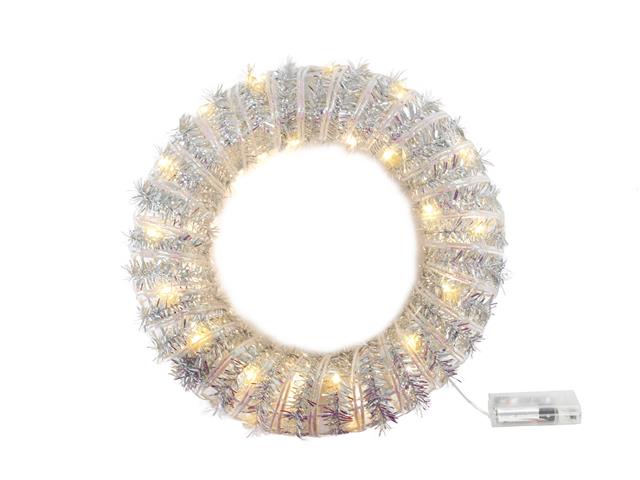 LED SILVER TINSEL WREATH (WITH TIMER)