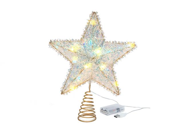 LED IRIDESCENT TINSEL TREE TOPPER (WITH TIMER)