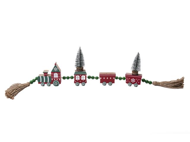 MDF CHRISTMAS TRAIN GARLAND WITH TASSEL AND TREES