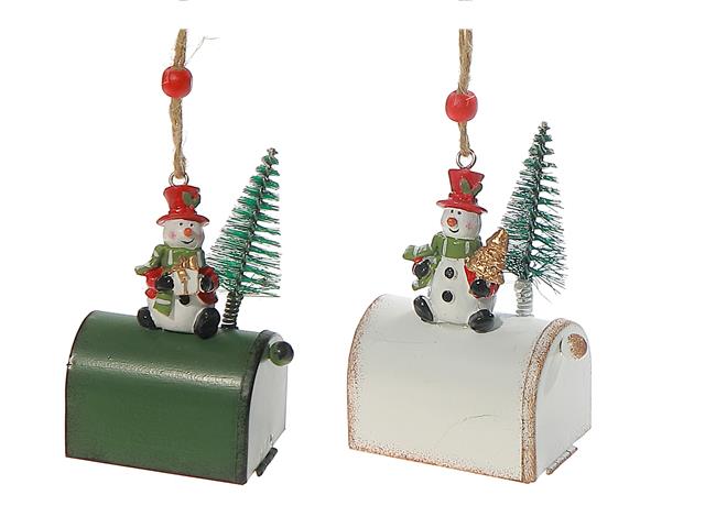 METAL MAILBOX WITH SNOWMAN ORNAMENT (ASSTD)