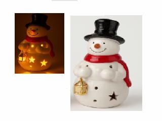 LED CERAMIC SNOWMAN HOLDING LANTERN