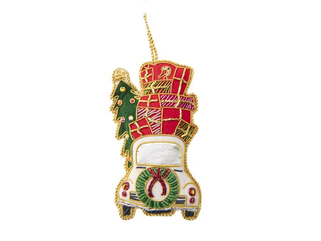 HANDCRAFTED CAR WITH GIFTS HANGING ORNAMENT