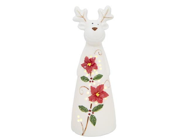 LED PORCELAIN REINDEER WITH POINSETTIA