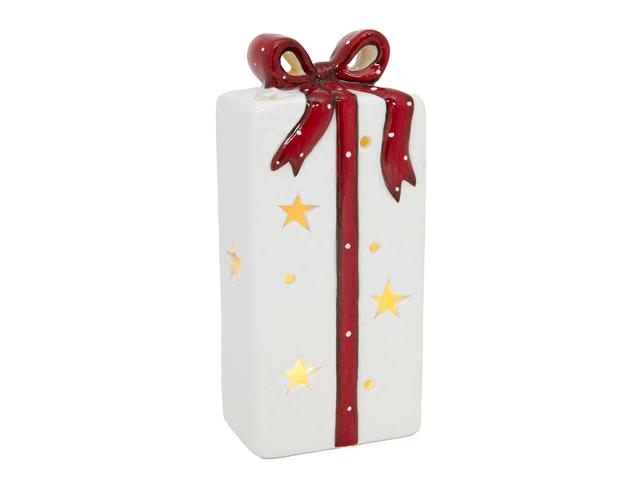 LED PORCELAIN PRESENT WITH RED BOW