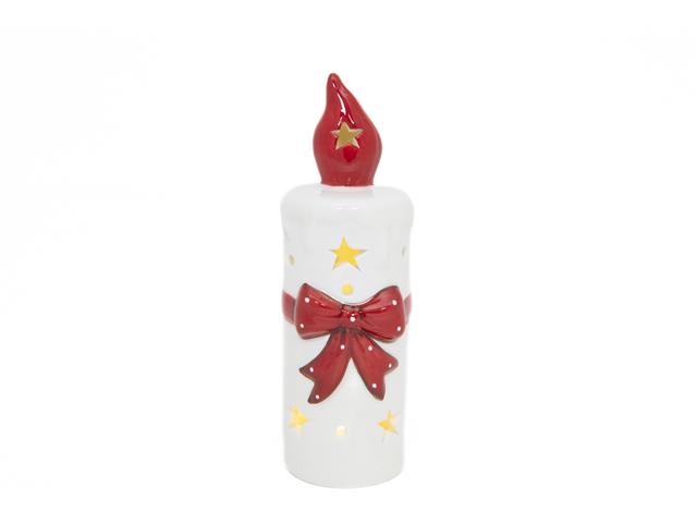LED PORCELAIN CANDLE WITH RED BOW