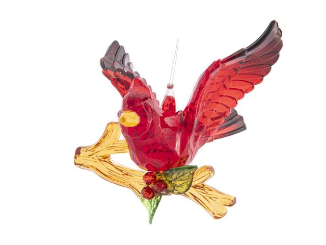 ACRYLIC CRYSTAL ORNAMENT (CARDINAL ON BRANCH)