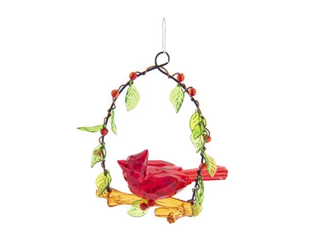 ACRYLIC CRYSTAL ORNAMENT (CARDINAL ON SWING)