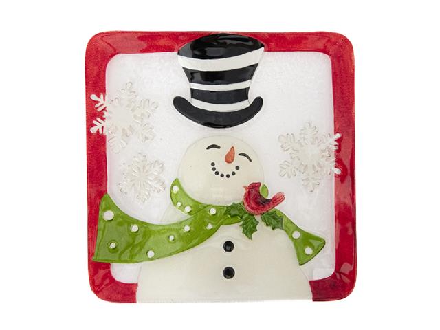 SQUARE GLASS PLATE (SNOWMAN)