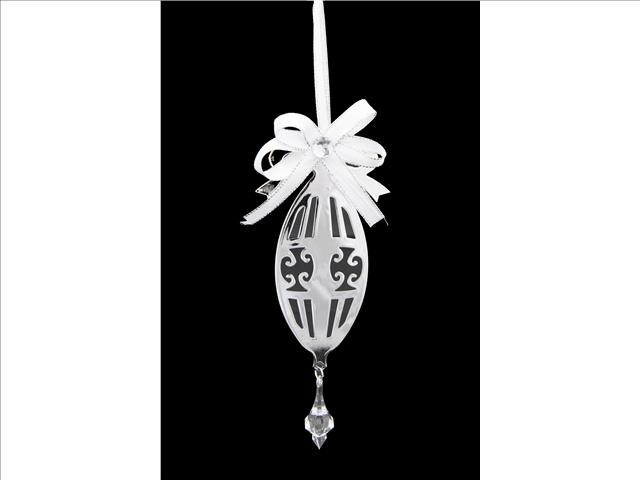 SILVER METAL ORNAMENT WITH CRYSTAL DROP (ORNAMENT)