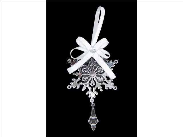 SILVER METAL ORNAMENT WITH CRYSTAL DROP (SNOWFLAKE)