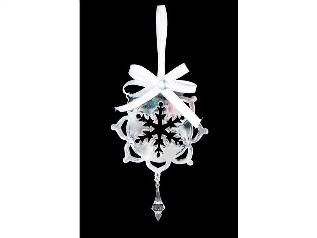 SILVER METAL ORNAMENT WITH CRYSTAL DROP (SNOW CRYSTAL)