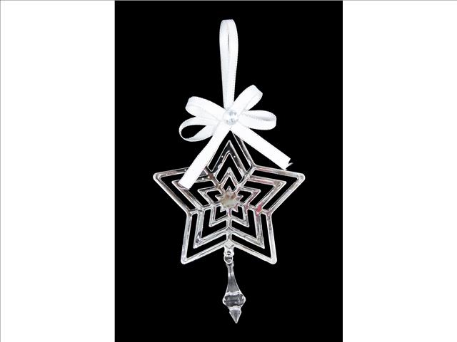SILVER METAL ORNAMENT WITH CRYSTAL DROP (STAR)