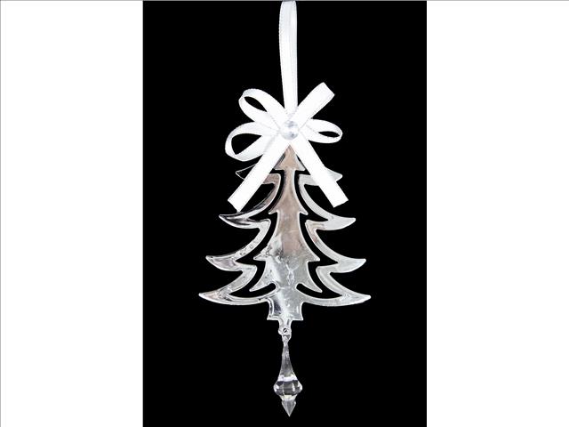 SILVER METAL ORNAMENT WITH CRYSTAL DROP (TREE)