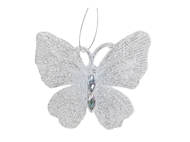 SILVER GLITTER ORNAMENT (BUTTERFLY)