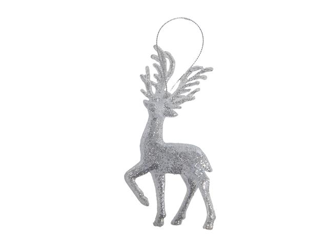 SILVER GLITTER ORNAMENT (REINDEER)