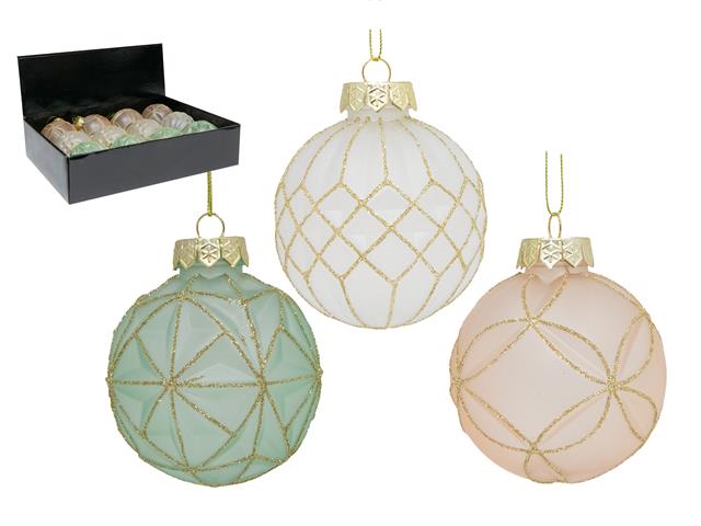 GEOMETRIC GLITTER BALL ORNAMENT (ASSTD) (12/DISP)