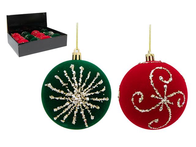 VELVET BALL ORNAMENT WITH GLITTER ACCENT (ASSTD) (12/DISP)